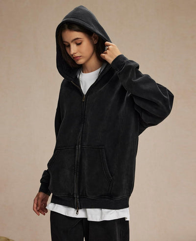 Acid Wash Zip Up Hoodie