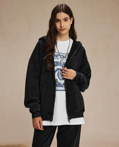 Acid Wash Zip Up Hoodie