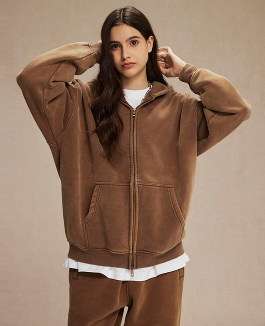 Acid Wash Zip Up Hoodie