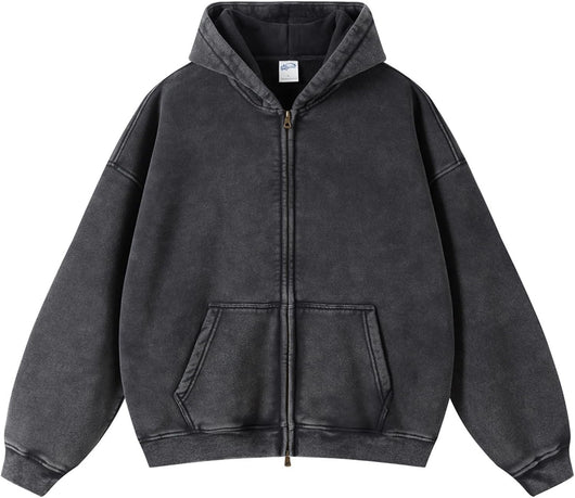 Acid Wash Zip Up Hoodie