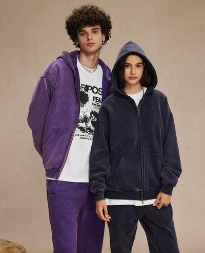 Acid Wash Zip Up Hoodie